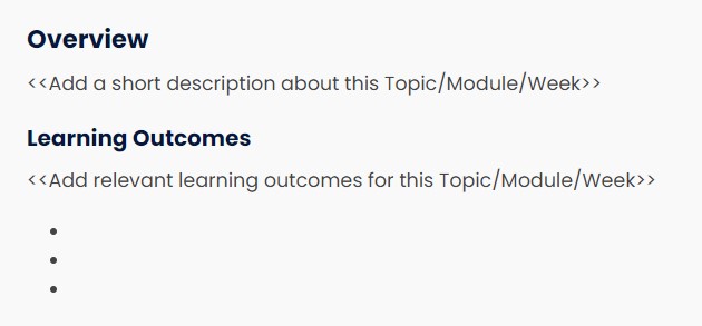 Moodle 4.1 template content section overview